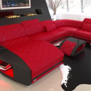 Echtleder Wohnlandschaft Sierra mit Ottomane U-Form L Mini