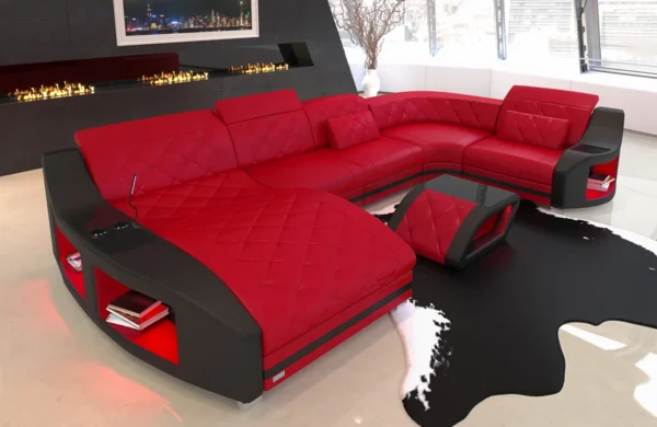 Echtleder Wohnlandschaft Sierra mit Ottomane U-Form L Mini – Bild 17