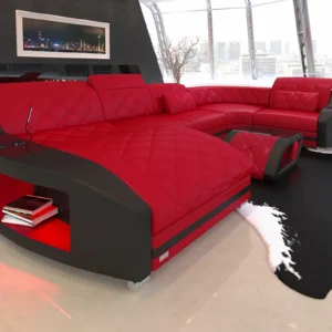 Echtleder Wohnlandschaft Sierra mit Ottomane U-Form L Mini