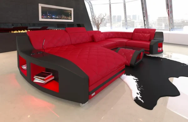 Echtleder Wohnlandschaft Sierra mit Ottomane U-Form L Mini – Bild 18