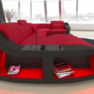 Echtleder Wohnlandschaft Sierra mit Ottomane U-Form L Mini