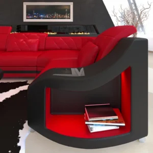 Echtleder Wohnlandschaft Sierra mit Ottomane U-Form L Mini