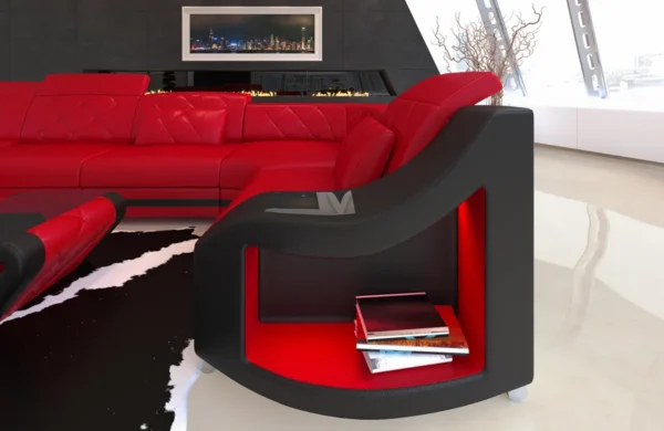 Echtleder Wohnlandschaft Sierra mit Ottomane U-Form L Mini – Bild 20