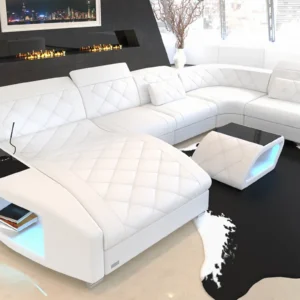 Echtleder Wohnlandschaft Sierra mit Ottomane U-Form L Mini