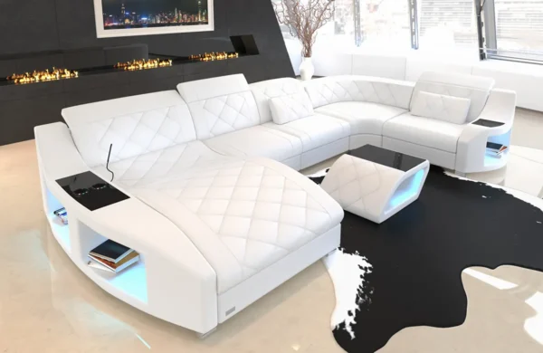 Echtleder Wohnlandschaft Sierra mit Ottomane U-Form L Mini – Bild 21