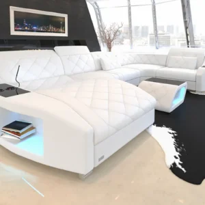 Echtleder Wohnlandschaft Sierra mit Ottomane U-Form L Mini