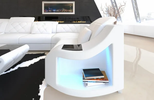 Echtleder Wohnlandschaft Sierra mit Ottomane U-Form L Mini – Bild 24