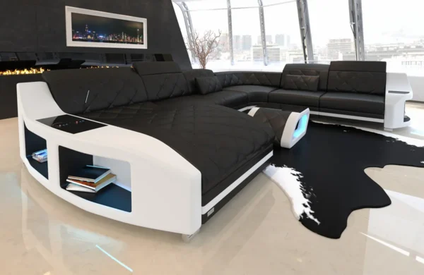 Echtleder Wohnlandschaft Sierra mit Ottomane U-Form XL – Bild 2