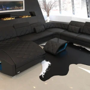 Echtleder Wohnlandschaft Sierra mit Ottomane U-Form XL