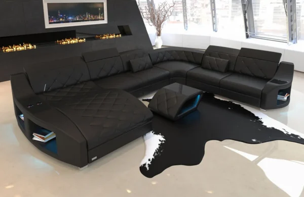 Echtleder Wohnlandschaft Sierra mit Ottomane U-Form XL – Bild 5