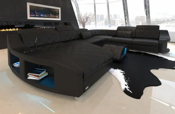Echtleder Wohnlandschaft Sierra mit Ottomane U-Form XL – Bild 6