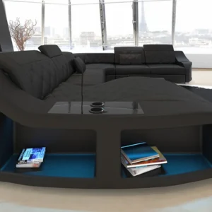 Echtleder Wohnlandschaft Sierra mit Ottomane U-Form XL