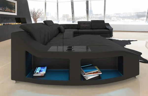 Echtleder Wohnlandschaft Sierra mit Ottomane U-Form XL – Bild 7