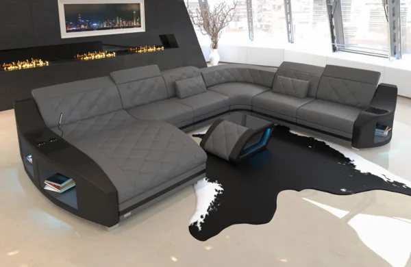 Echtleder Wohnlandschaft Sierra mit Ottomane U-Form XL – Bild 9