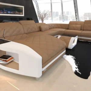 Echtleder Wohnlandschaft Sierra mit Ottomane U-Form XL