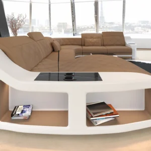 Echtleder Wohnlandschaft Sierra mit Ottomane U-Form XL