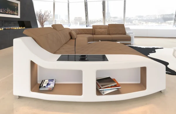 Echtleder Wohnlandschaft Sierra mit Ottomane U-Form XL – Bild 15
