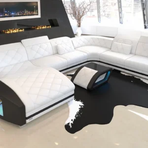 Echtleder Wohnlandschaft Sierra mit Ottomane U-Form XL