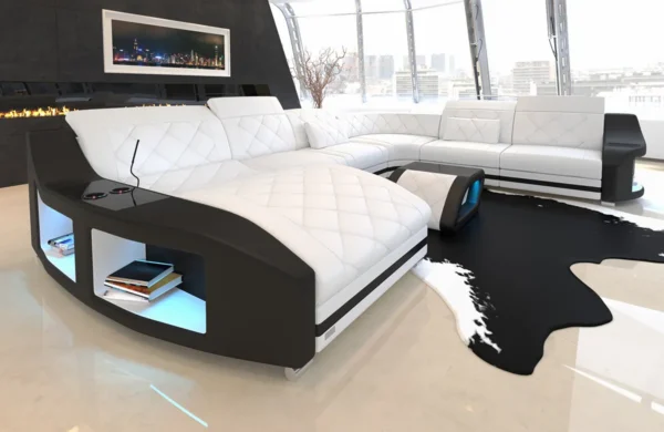 Echtleder Wohnlandschaft Sierra mit Ottomane U-Form XL – Bild 18