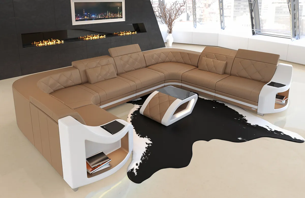 Echtleder Wohnlandschaft Sierra U-Form XL Mini