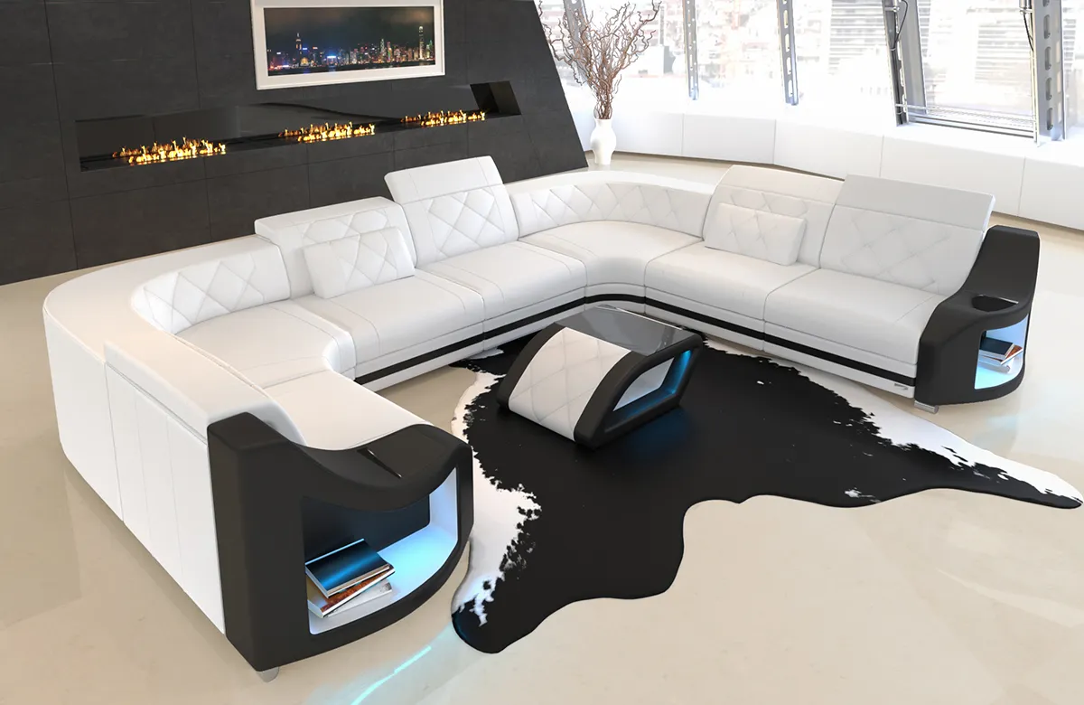 Kunstleder Wohnlandschaft Sierra U-Form XL Mini