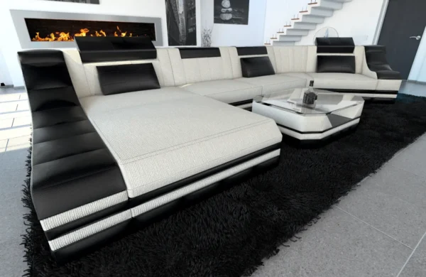 Webstoff Wohnlandschaft Treviano mit Ottomane C-Form L Mini – Bild 7