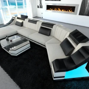 Webstoff Wohnlandschaft Treviano mit Ottomane C-Form L Mini