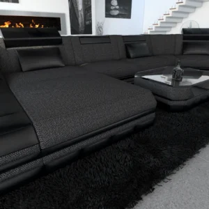 Webstoff Wohnlandschaft Treviano mit Ottomane C-Form L Mini