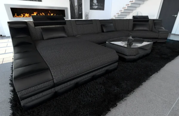 Webstoff Wohnlandschaft Treviano mit Ottomane C-Form L Mini – Bild 19