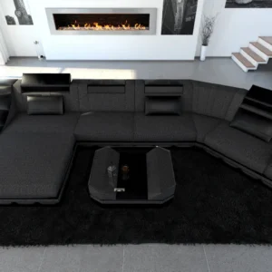 Webstoff Wohnlandschaft Treviano mit Ottomane C-Form L Mini