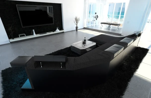 Webstoff Wohnlandschaft Treviano mit Ottomane C-Form L Mini – Bild 24
