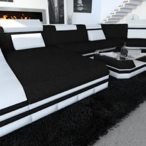 Webstoff Wohnlandschaft Treviano mit Ottomane C-Form L Mini