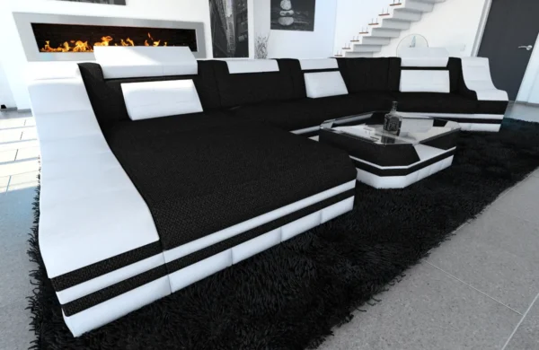 Webstoff Wohnlandschaft Treviano mit Ottomane C-Form L Mini – Bild 25