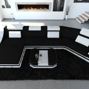 Webstoff Wohnlandschaft Treviano mit Ottomane C-Form L Mini