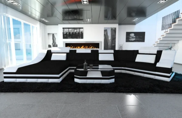 Webstoff Wohnlandschaft Treviano mit Ottomane C-Form L Mini – Bild 28