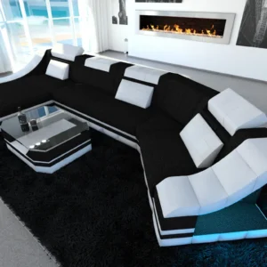 Webstoff Wohnlandschaft Treviano mit Ottomane C-Form L Mini