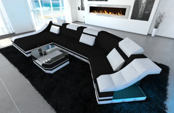 Webstoff Wohnlandschaft Treviano mit Ottomane C-Form L Mini – Bild 29