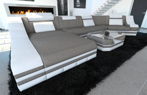 Webstoff Wohnlandschaft Treviano mit Ottomane C-Form L Mini