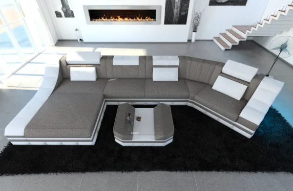 Webstoff Wohnlandschaft Treviano mit Ottomane C-Form L Mini – Bild 3