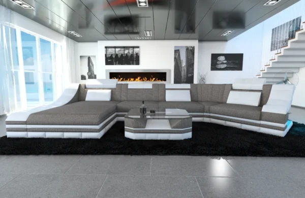 Webstoff Wohnlandschaft Treviano mit Ottomane C-Form L Mini – Bild 4