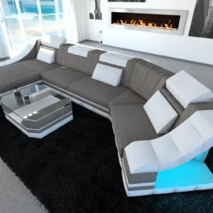 Webstoff Wohnlandschaft Treviano mit Ottomane C-Form L Mini