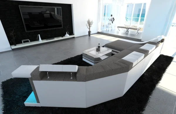 Webstoff Wohnlandschaft Treviano mit Ottomane C-Form L Mini – Bild 6