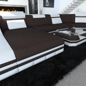 Webstoff Wohnlandschaft Treviano mit Ottomane C-Form L Mini
