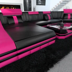 Echtleder Wohnlandschaft Treviano mit Ottomane C-Form L Mini