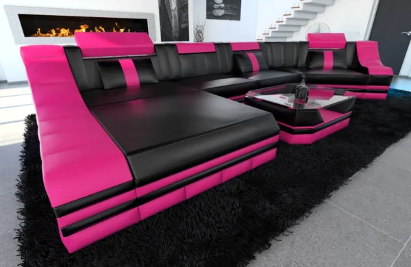 Echtleder Wohnlandschaft Treviano mit Ottomane C-Form L Mini – Bild 7