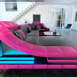 Echtleder Wohnlandschaft Treviano mit Ottomane C-Form L Mini