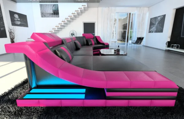 Echtleder Wohnlandschaft Treviano mit Ottomane C-Form L Mini – Bild 8