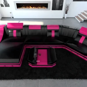 Echtleder Wohnlandschaft Treviano mit Ottomane C-Form L Mini