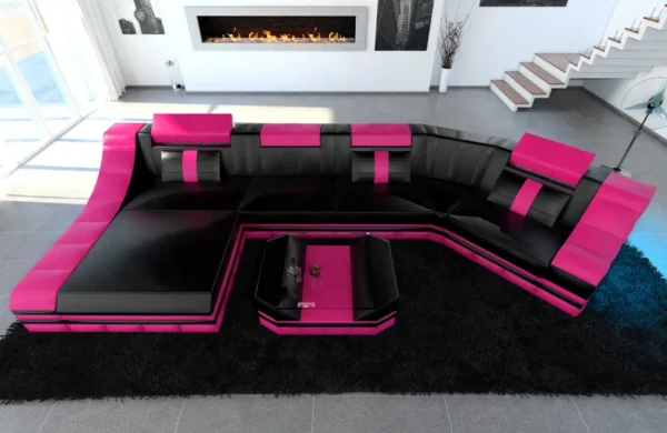 Echtleder Wohnlandschaft Treviano mit Ottomane C-Form L Mini – Bild 9