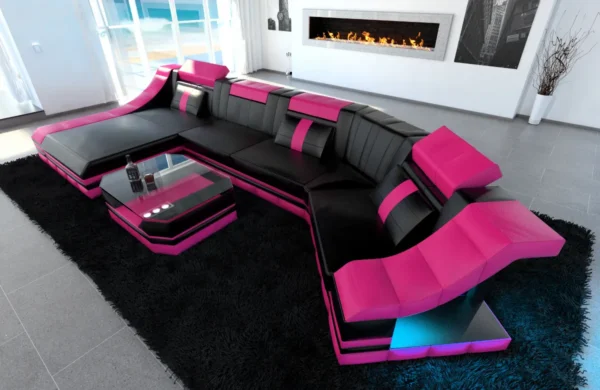 Echtleder Wohnlandschaft Treviano mit Ottomane C-Form L Mini – Bild 11